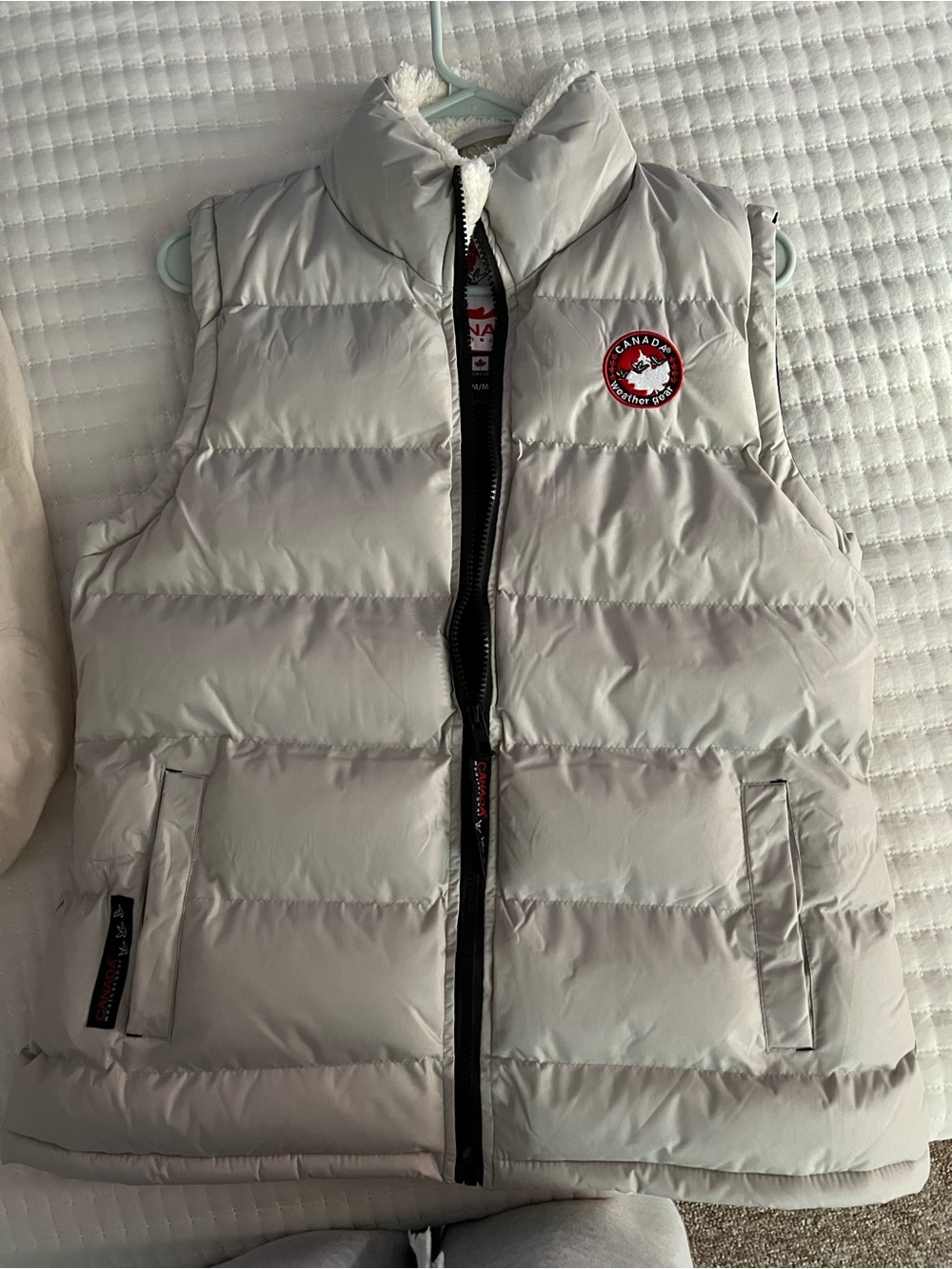 Women’s Quilted Light Gray Puffer Vest with High Collar